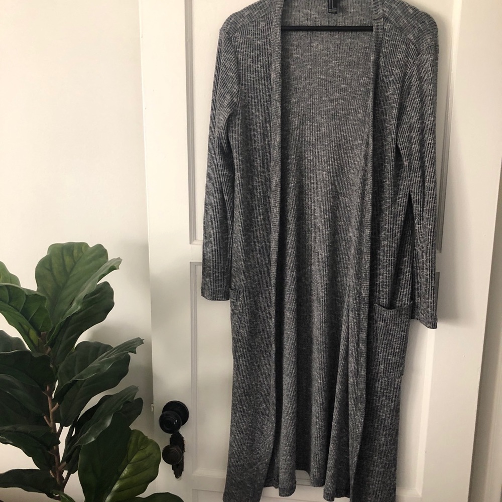grey rib knit cardigan